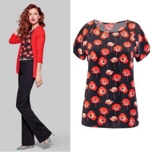 CAbi Flanders Poppy Split Back Top Size Small